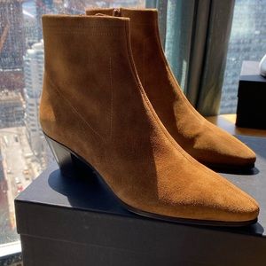 Maje Suede Caramel Ankle Boots